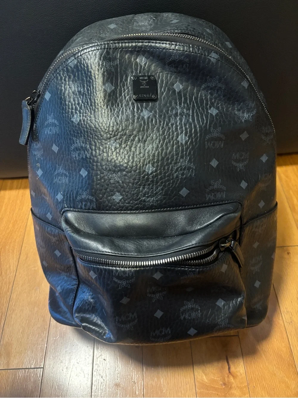 MCM Black Logo-Print Leather Backpack